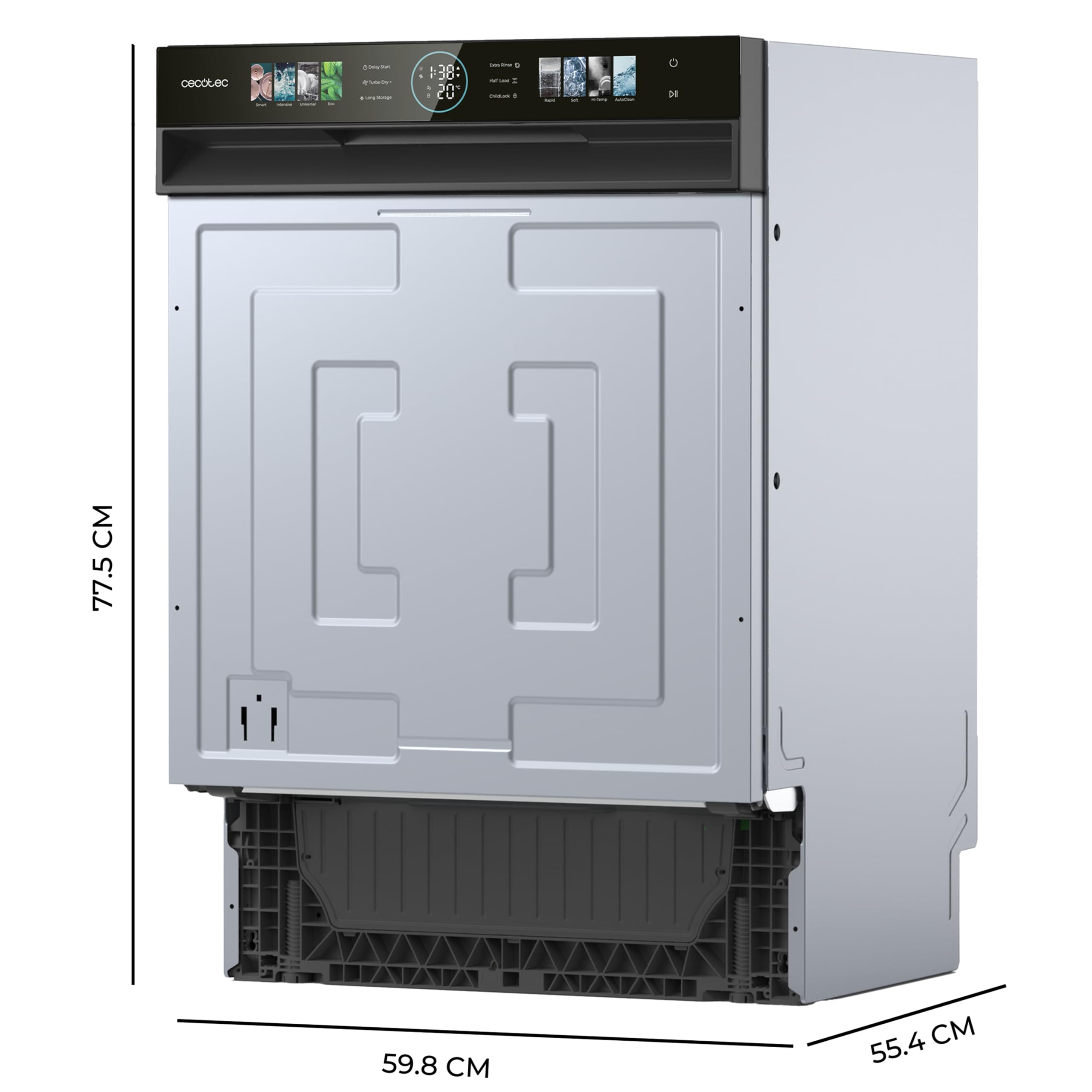 Cecotec Lavastoviglie Semi-Integrata 60cm Bolero Aguazero 6620 S-BI C, 1850W, 15 Coperti, 8 Programmi, Motore Inverter, Display FullColor XXL, Smart Wash, Turbo Dry+, AutoClean, Dual Zone Wash