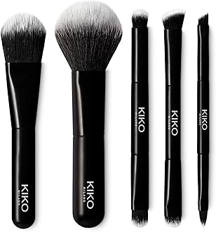 KIKO Milano Travel Brush Set | Travel Pouch with 5 Professional Make Up Brushes for Flawless Makeup | Foundation Brush, Powder Brush, Shading Brush Duo, Blending Brush Duo, Eyeliner-Lip Brush Duo