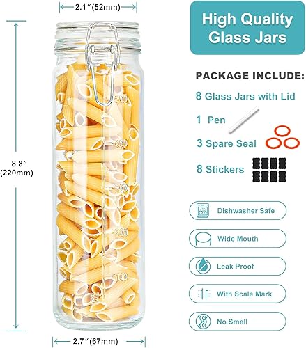 Miniatura 6 de Tarros de vidrio de 20 onzas con tapas herméticas para extracto de vainilla, paquete de 8 botellas de jugo de vidrio con tapas con bisagras y líneas