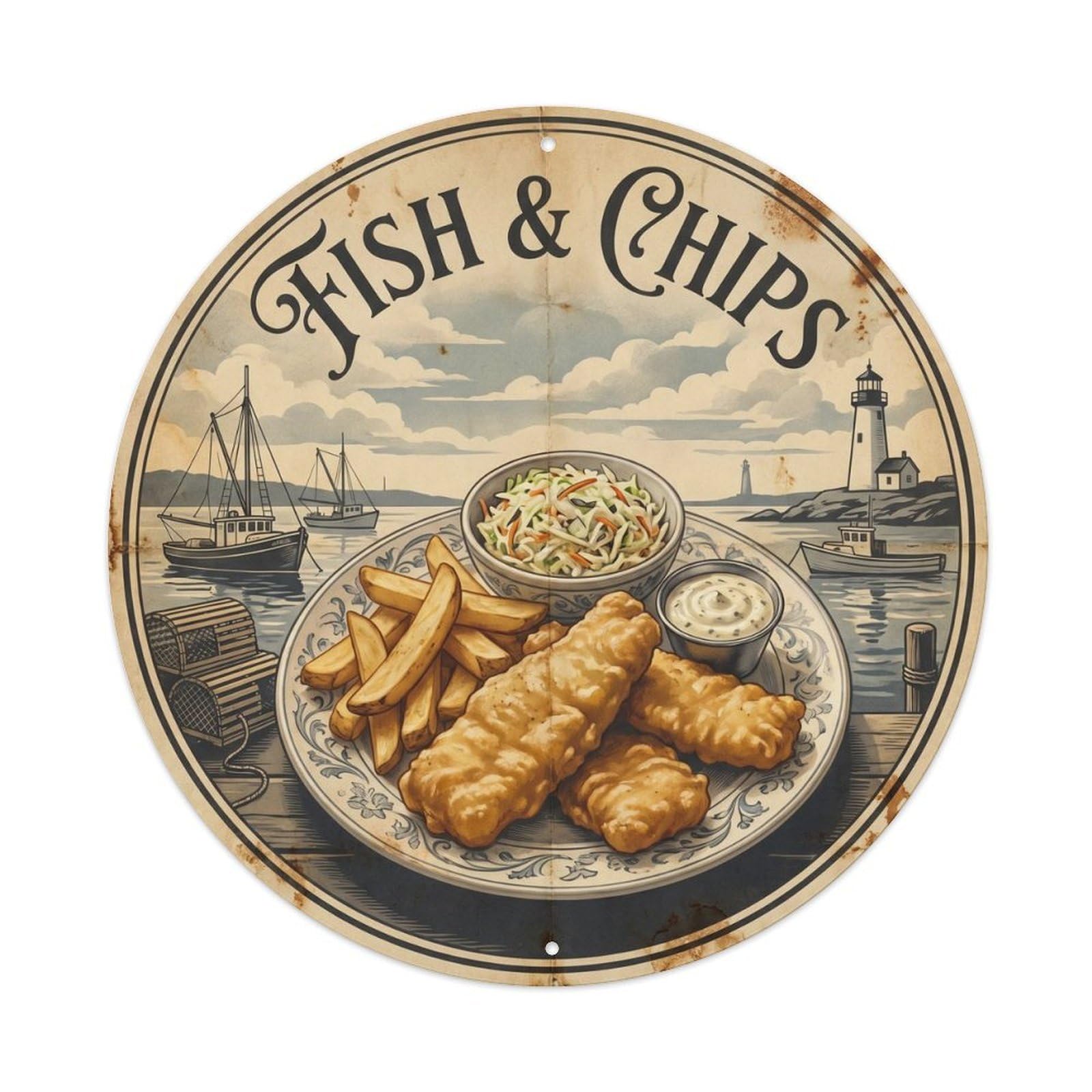 Seafood Chips Takeaway Culture Heritage American Travel Metal Tin Sign