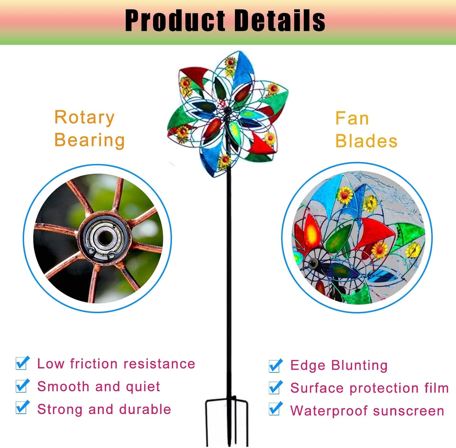 Outdoor Pinwheel Garden Decor, Dual Direction Vibrant Colorful Wind Spinners with Garden Stakes for Yard Garden Backyard Lawn Decorations (Style)