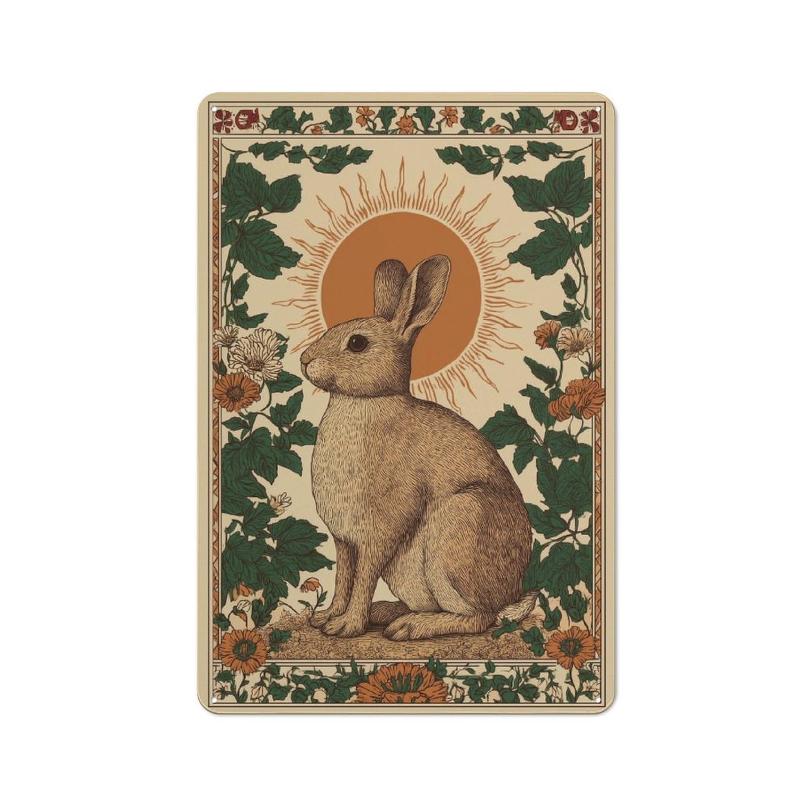 Junmoney Rabbit In Sunflower Garden Vintage Metal Plaque 30X20cm For Guest Room Or Hallway, A Decorative Christmas Gift For Guest Room Decorators