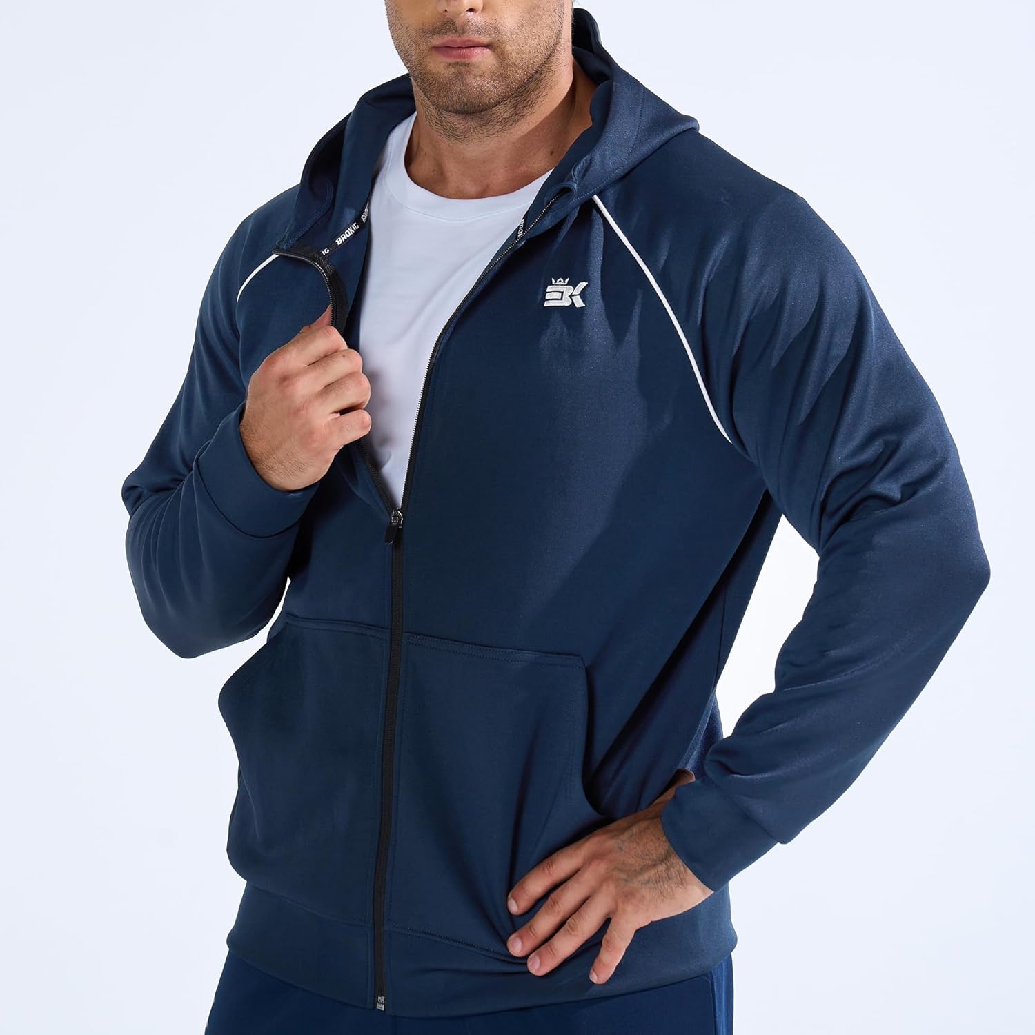 BROKIG Men's Stripe Running Jacket with Zipper Pocket, Windbreaker Zip Up Workout Hoodie Men Athletic Gym Sweatshirts - Image 6