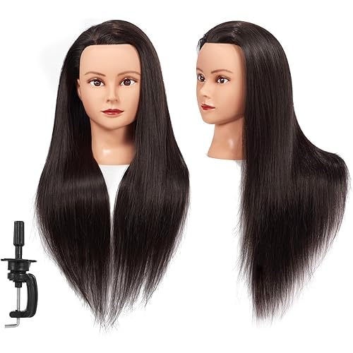 Headstar Mannequin Head 26-28'' Synthetic Fiber Hair Styling Training Head Manikin Cosmetology Doll Head with Clamp Holder (Black)