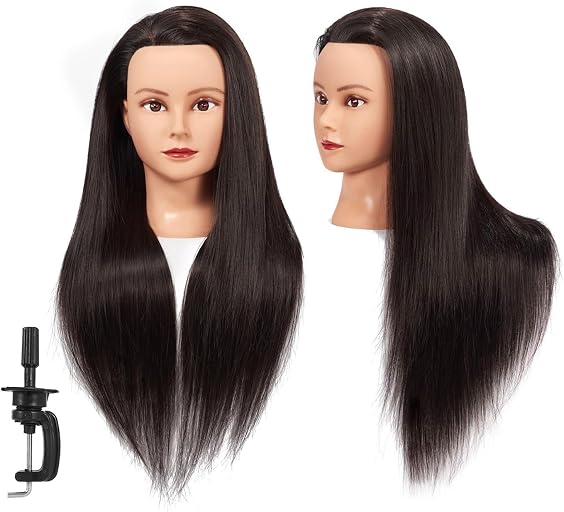 Mannequin Head 26-28" Synthetic Fiber Manikin Head Hairdresser Styling Training Head Training Model Cosmetology Doll Head Hair for Practice Cutting Braiding with Free Clamp Stand 7E6606LB0220