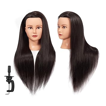 Headstar Mannequin Head 26-28 Synthetic Fiber Hair Styling Training Head Manikin Cosmetology Doll Head with Clamp Holder Black