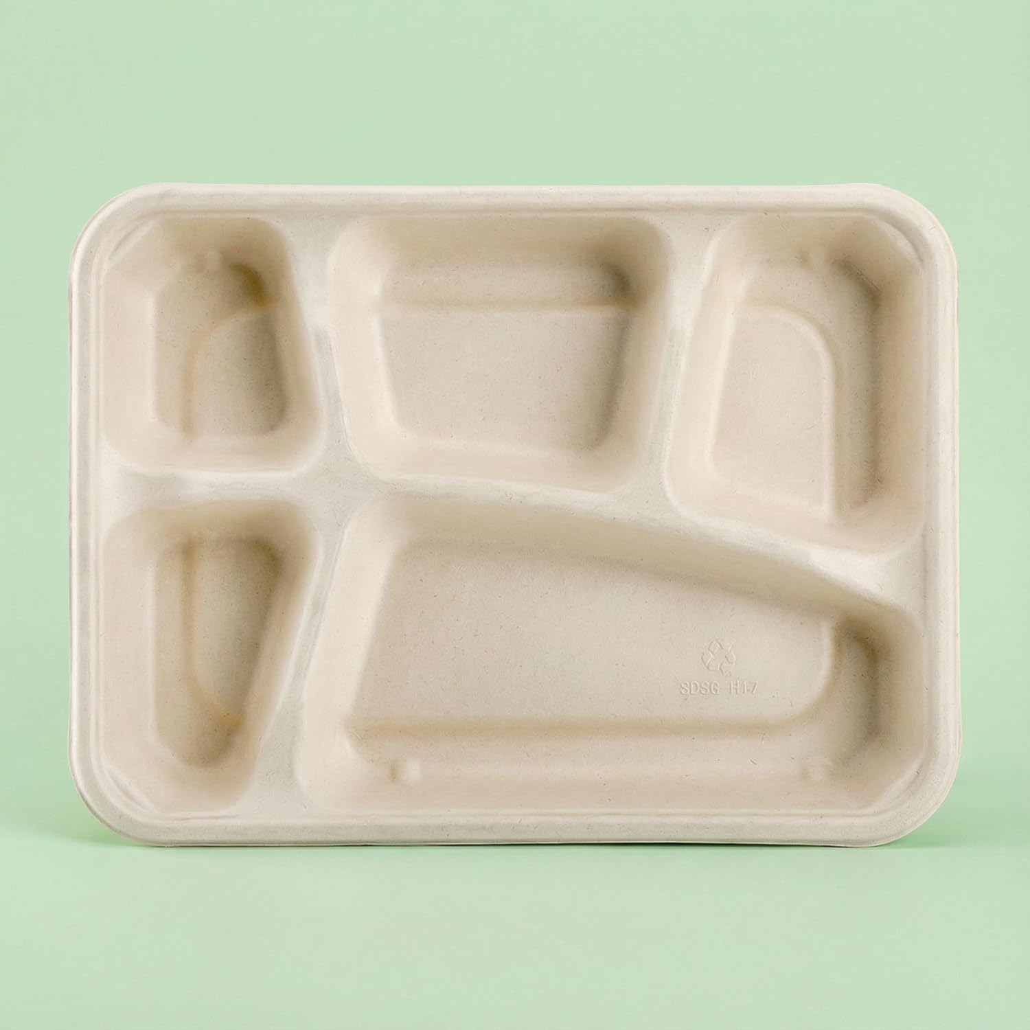 Elsjoy 50 Pack 5-Compartment Disposable Plates, 11" x 8" Compostable School Lunch Tray Divided Paper Plates, Heavy-Duty Sectional Paper Plate for Party, Picnic - Image 3