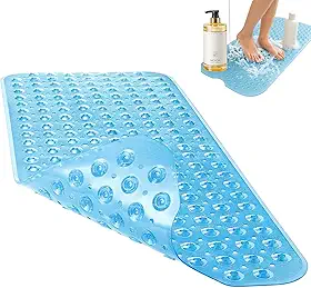 Tapete Antiderrapante Para Banheiro,Tapetes de Chuveiro, 39X100cm,Tapete banheiro antiderrapante com Ventosa,Conjunto de 2 peças,Chuveiro, Box, Piscina, Áreas Molhadas (Azul)