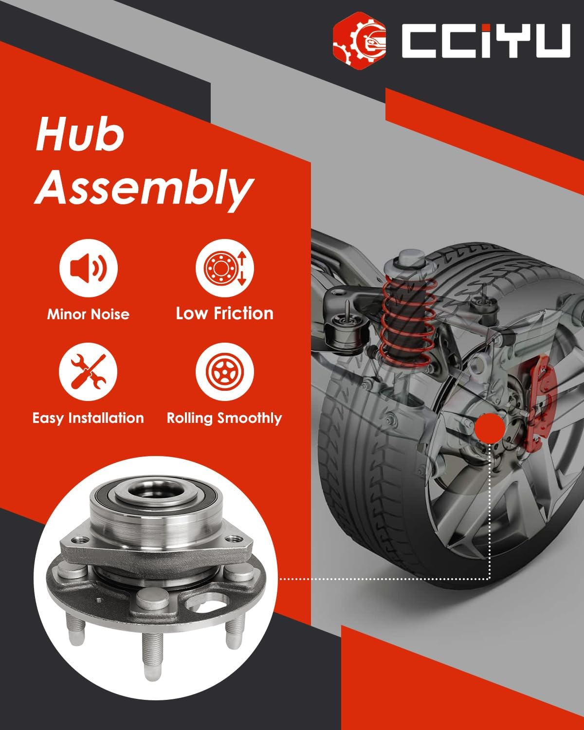 cciyu 513288 Wheel Hub and Bearing Assembly Replacement Fit For Buick Lacrosse For Cadillac Xts For Chevrolet Equinox For GMC Terrain Front Wheel Hubs with ABS 5 Lugs (1)