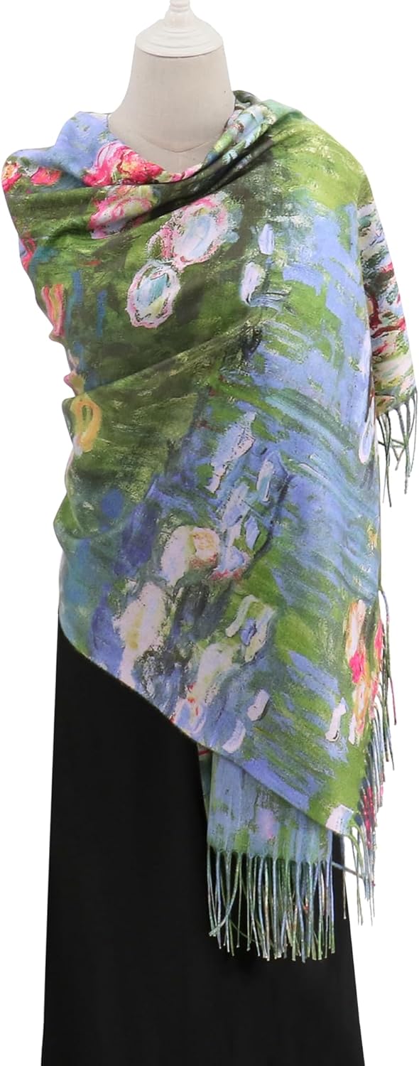 Reversible Pashmina Scarf - Double-Side Scarf For Women Winter Shawl Wrap Monet Van Gogh Art Printing Scarves - Image 4