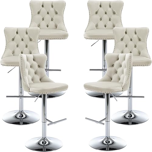 Miniatura 58 de Juego de 2 taburetes de bar giratorios de terciopelo, altura ajustable de 25 a 33 pulgadas, taburetes de bar con respaldo, sillas de bar para altura