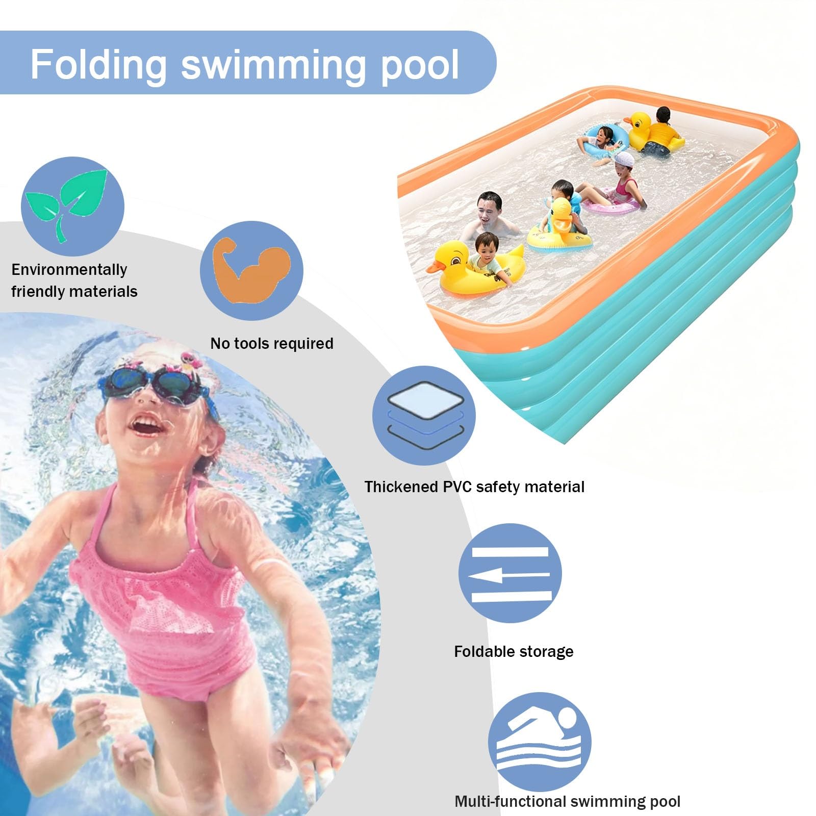 Piscine Gonfiabili Piscina Per Famiglie Da 180-468 Cm Con Struttura In PVC A 4 Strati Rinforzata Per Uso Esterno(210 * 145 * 75cm)
