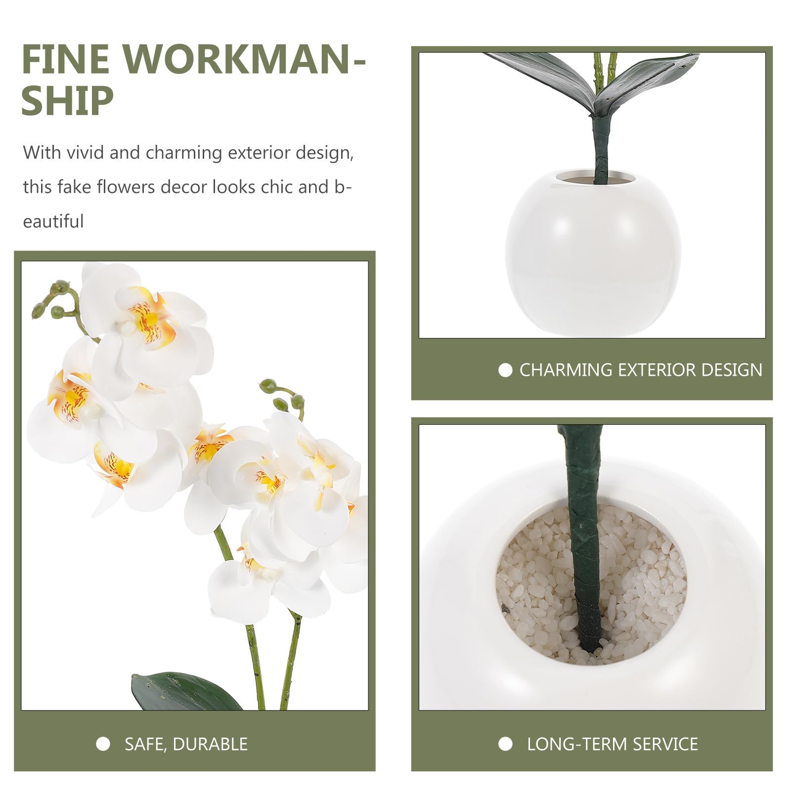 Fausse Orchidée Phalaenopsis en Pot Blanc Fleurs Artificielles en Soie, Décoration Intérieure Chic sans Arrosage ni Lumière pour Anniversaire ou Pendaison de Crémaillère