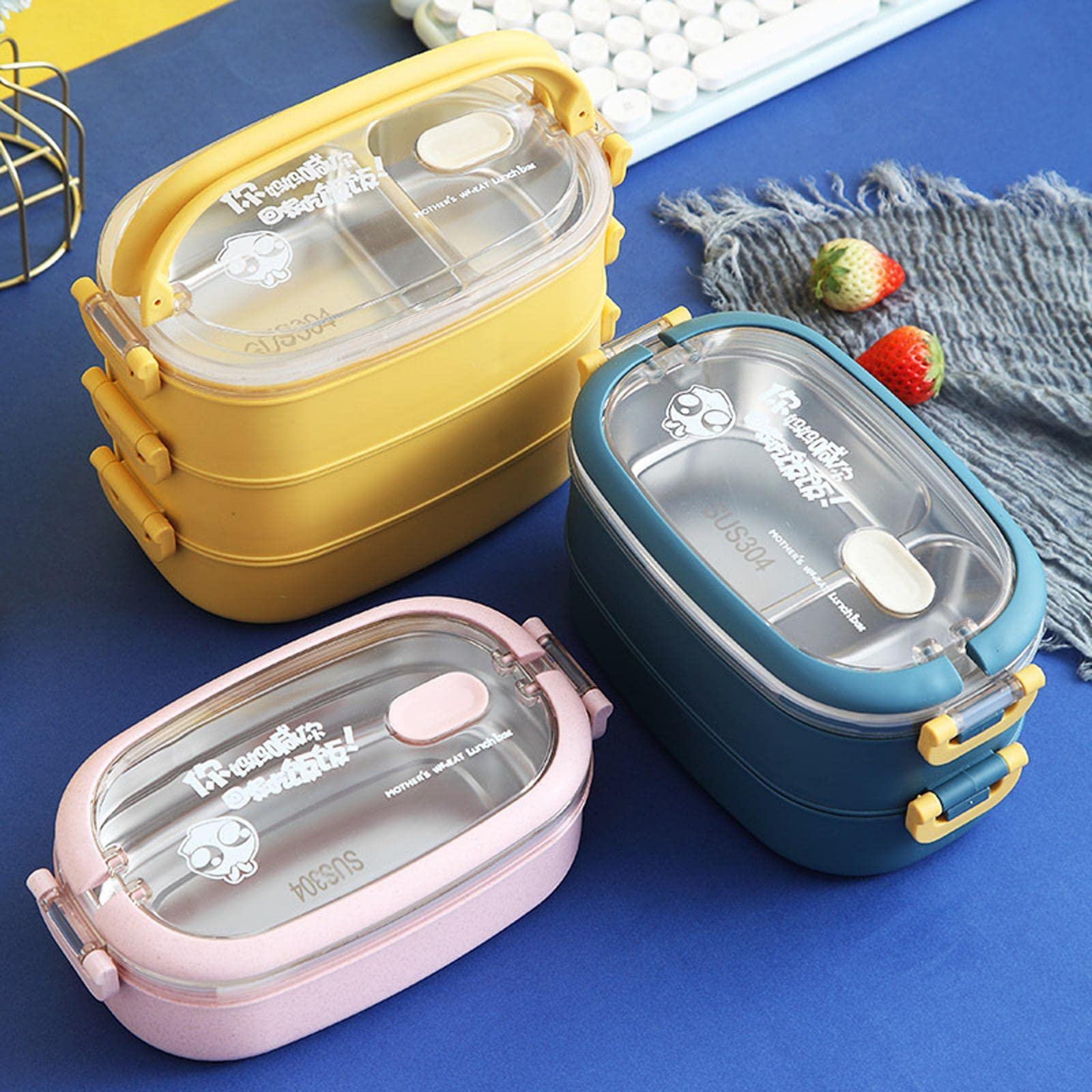 Bento-Box, auslaufsicher, BPA-frei, Edelstahl, Thermo-Lunchbox, Picknick, Reisen, 2-lagig, blau, dunkelblau, 2 Stück