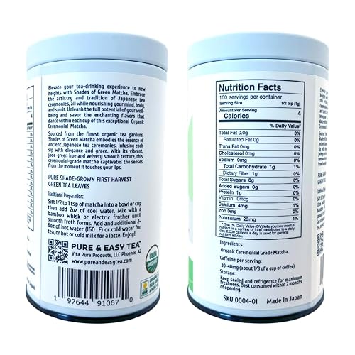 Miniatura 3 de Pure And Easy Tea, Matcha orgánica de grado ceremonial, edición limitada, primera cosecha, molida a piedra, polvo de té verde orgánico, tonos de