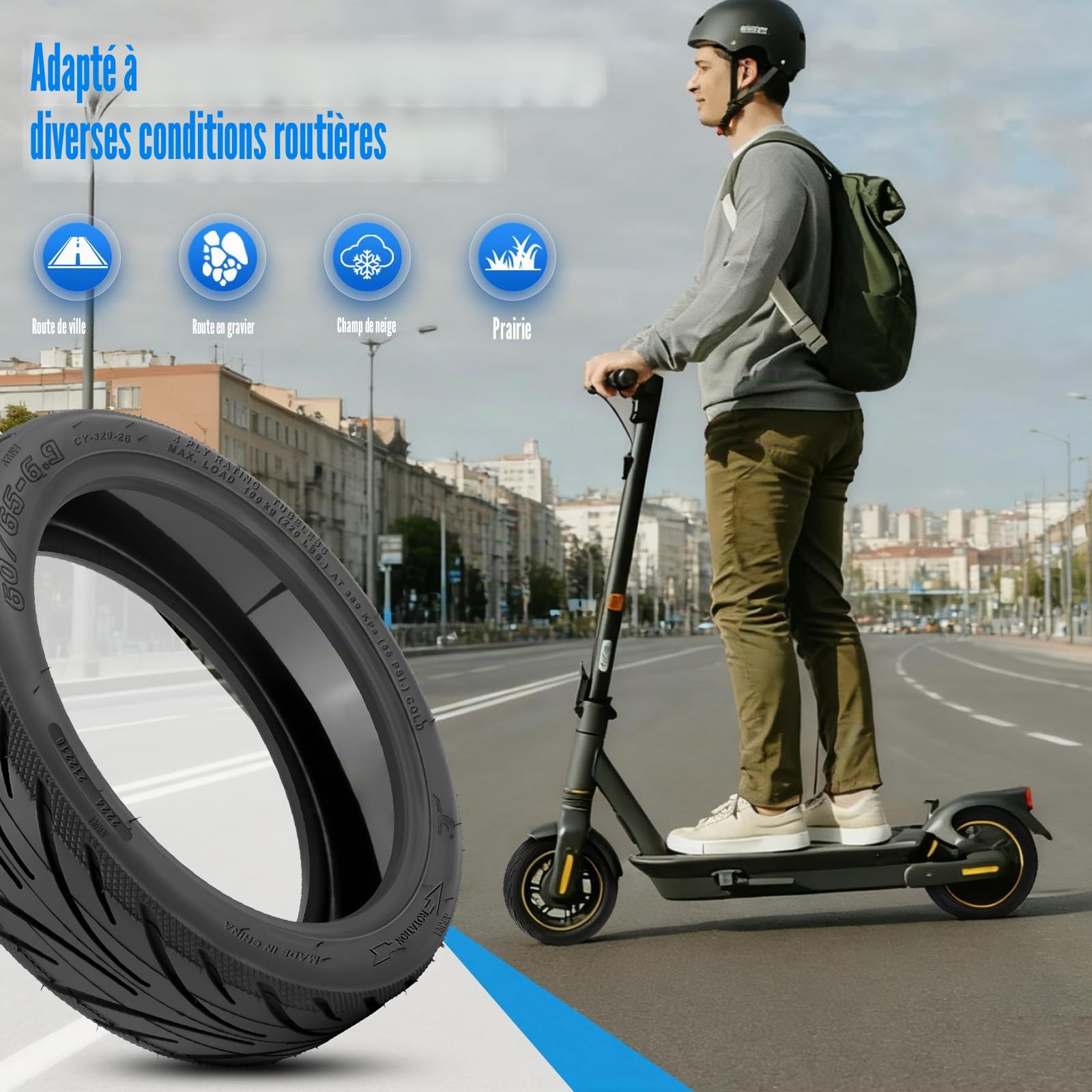 Pneu Tubeless 60/65-6.9 Auto-Réparant pour Ninebot Max G2 Trottinette Electrique, Pneu Sans Chambre à Air 10 Pouces 60/65-6.9 avec Valve, Anti-Crevaison & Anti-Usure & Anti-Dérapant, 1PCS