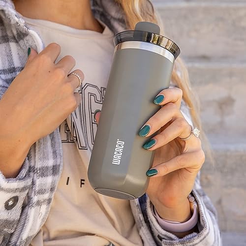 Vista 4 de WACACO Octaroma Grande Vacuum Insulated Coffee Mug, 15 fl oz (435ml), Double-wall Stainless Steel Travel Tumbler With Drinking Lid, Dim Grey Gris