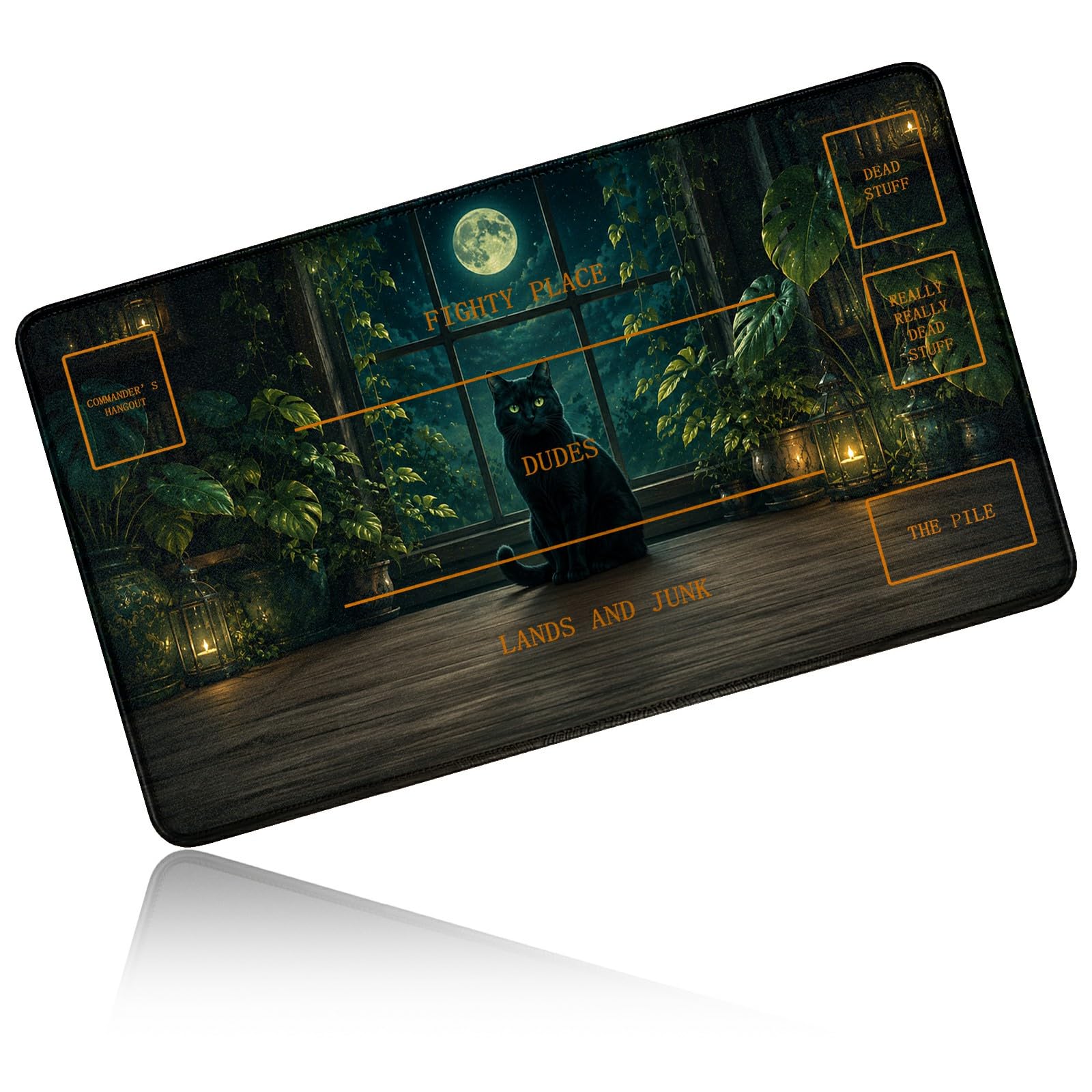 Dikoer for MTG/TCG Playmat w/Zones Commander Deck Mat, Moon Night Black Cat