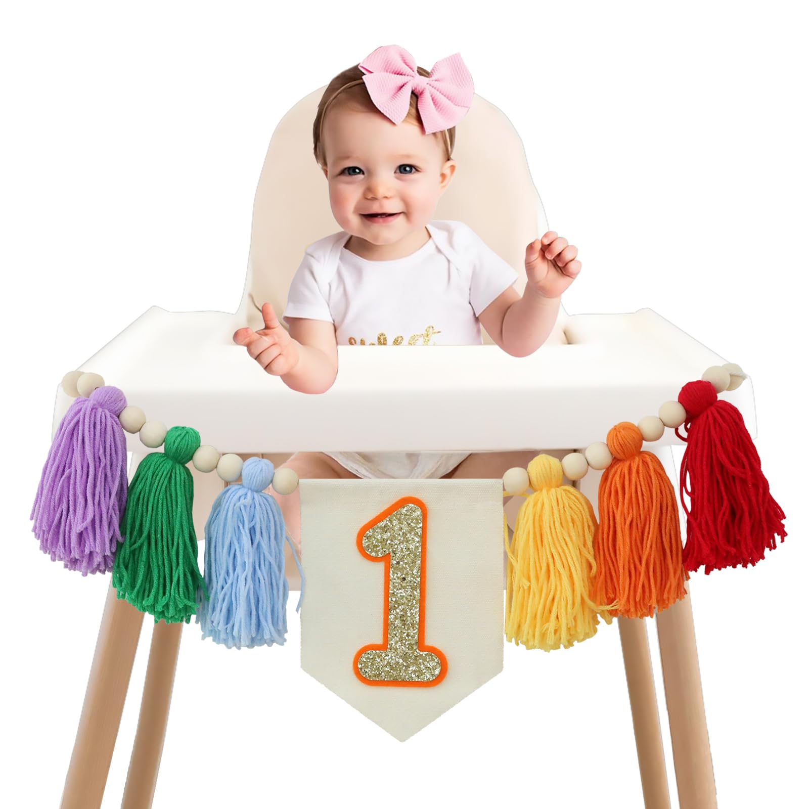 HODIHIWI Handmade Rainbow 1st Birthday HighChair Banner Colorful Party Decoration For Girls Boys Baby Shower Wall Hangings Decorative