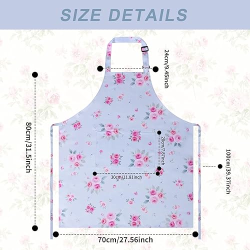 Miniatura 2 de Delantales florales para mujer, delantal de chef ajustable impermeable con 2 bolsillos, delantales de flores para cocinar