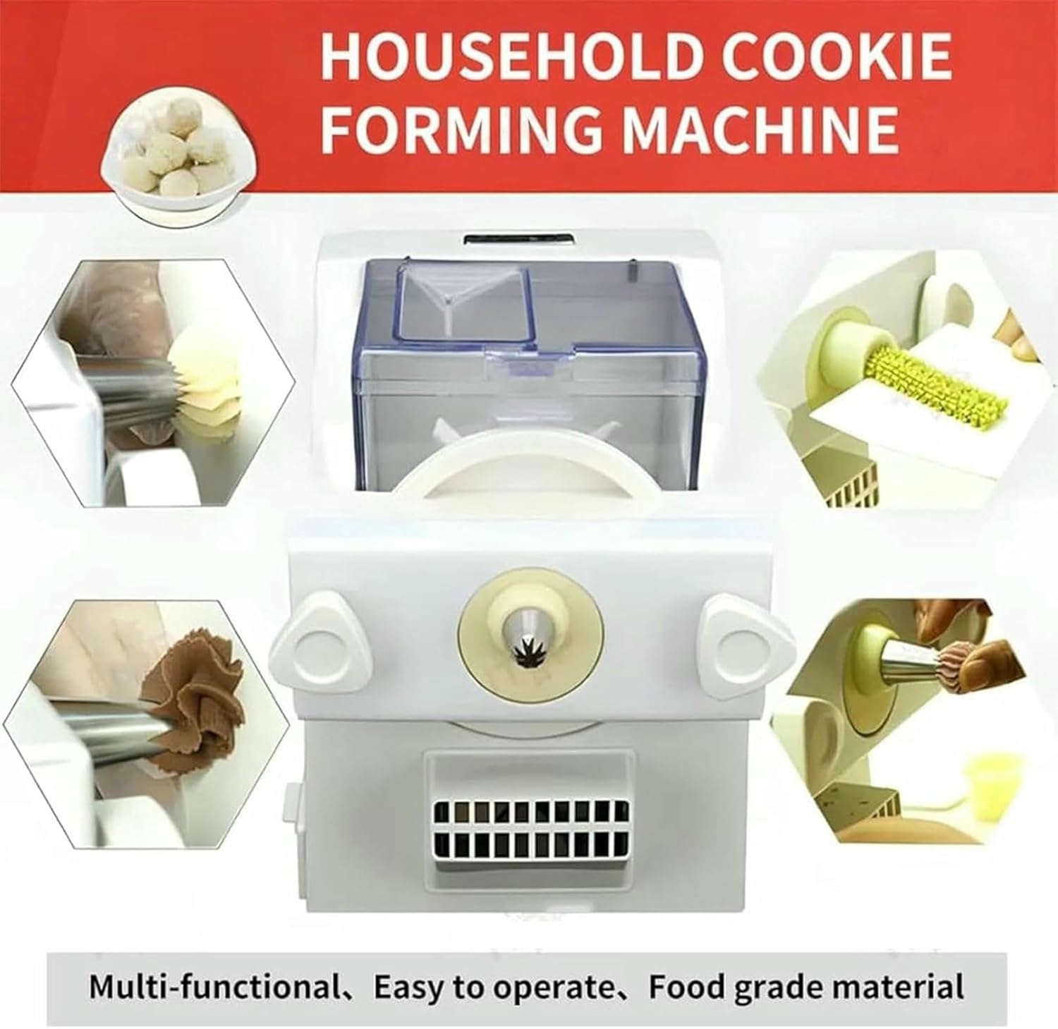 Automatic Biscuit Maker, 180W Electric Cookies Making Machine with 8 Nozzles & 6 Biscuit Types, DIY Cookie Press for Home Baking~/