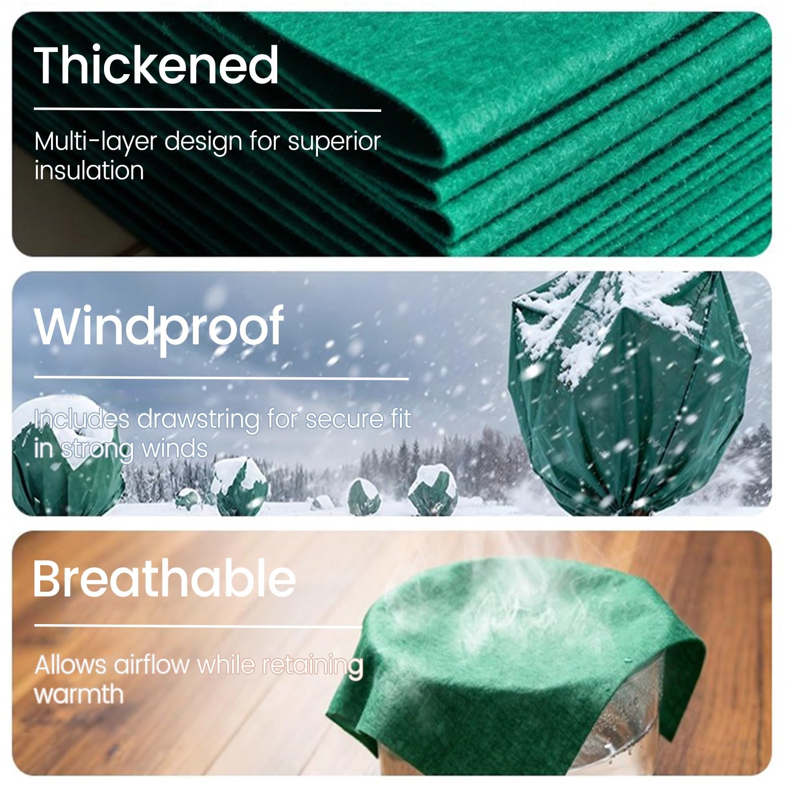 Atmungsaktives Frosttuch für Gartenpflanzen, Frostschutz und winddichte Abdeckung für Bäume und Pflanzen, Vlies-Frostschutz, große und kleine Größen (299,7 x 299,7 cm)