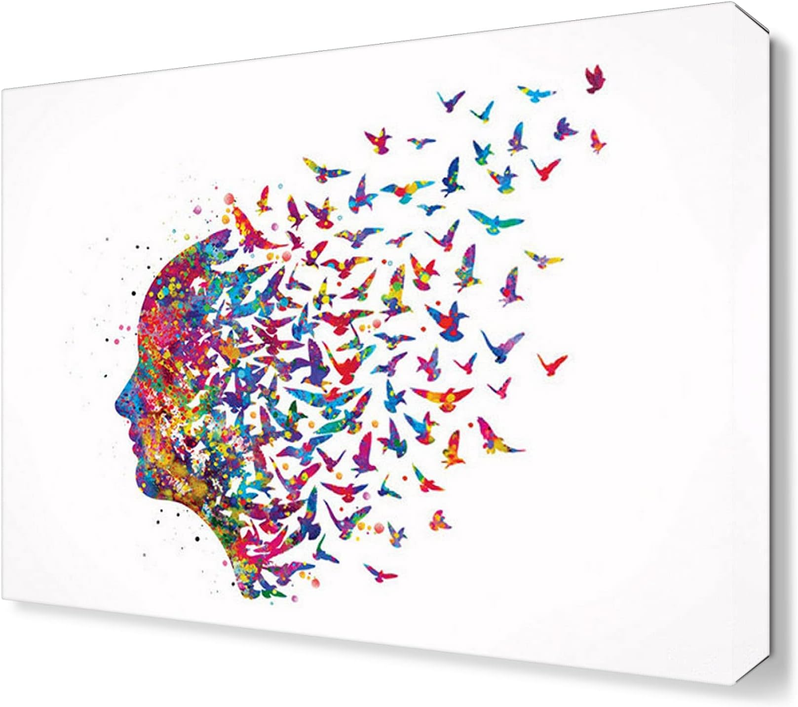 YangxiaoleiMind Watercolor Inspirational Canvas Wall Art Print Flying Birds Painting Freedom Print Psychology Clinic Therapy Picture Living Room Bedroom Home Decor 60x80cm,23.6x31.5inch Frameless