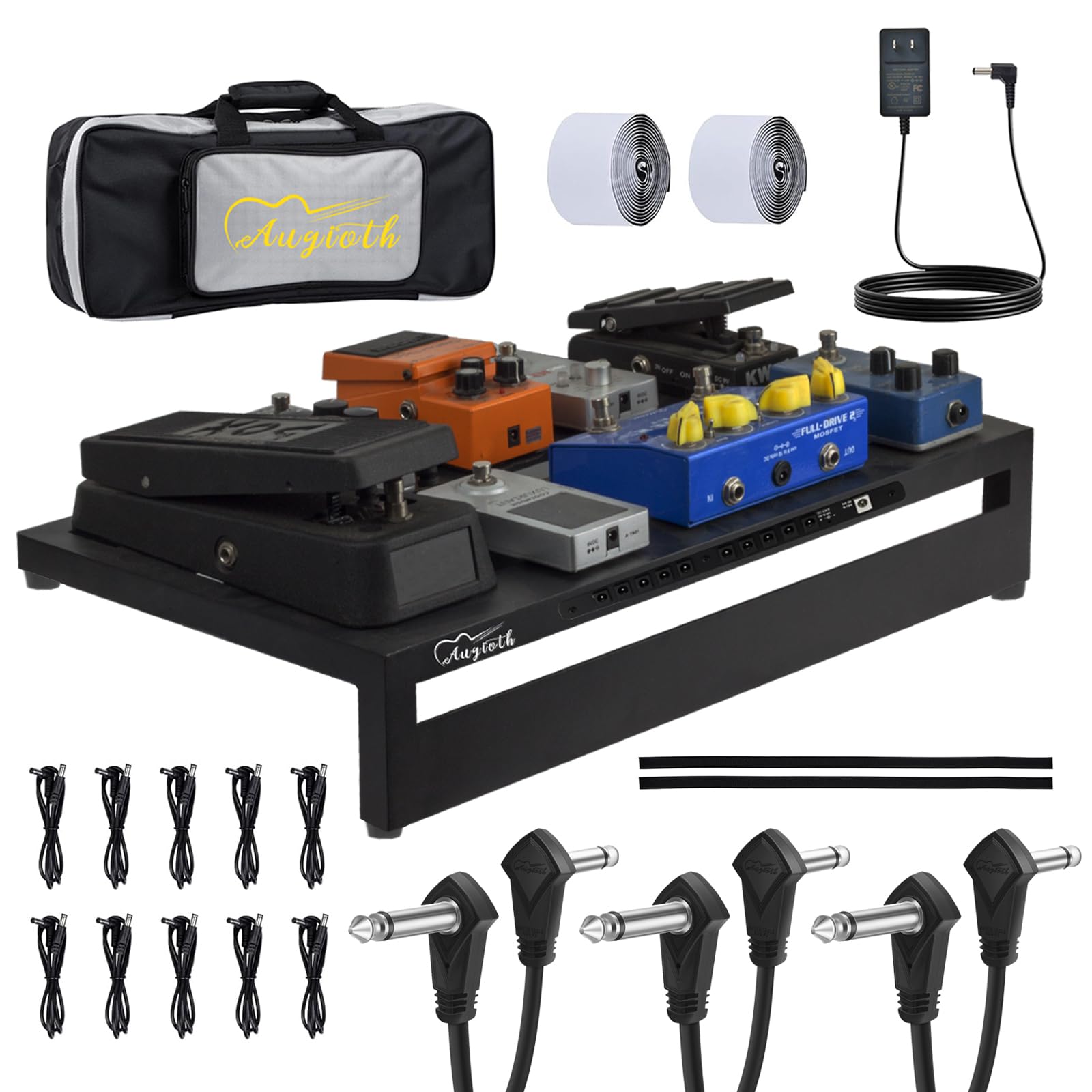 Großes Pedalboard mit case & 10-fach isolierter Stromversorgung (50x30x10cm) - Professionelles Aluminium-Board mit rauschfreien Ausgängen - Ideal für Gitarren- und Bass-Effektpedale