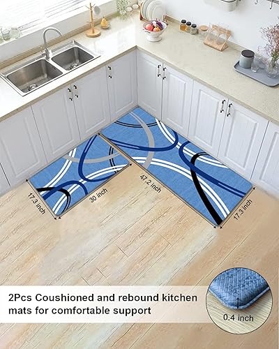 Miniatura 2 de Artnice Alfombrillas de cocina de 2 piezas, diseño abstracto moderno para suelo de cocina, tapetes de espuma viscoelástica para cocina, alfombra de