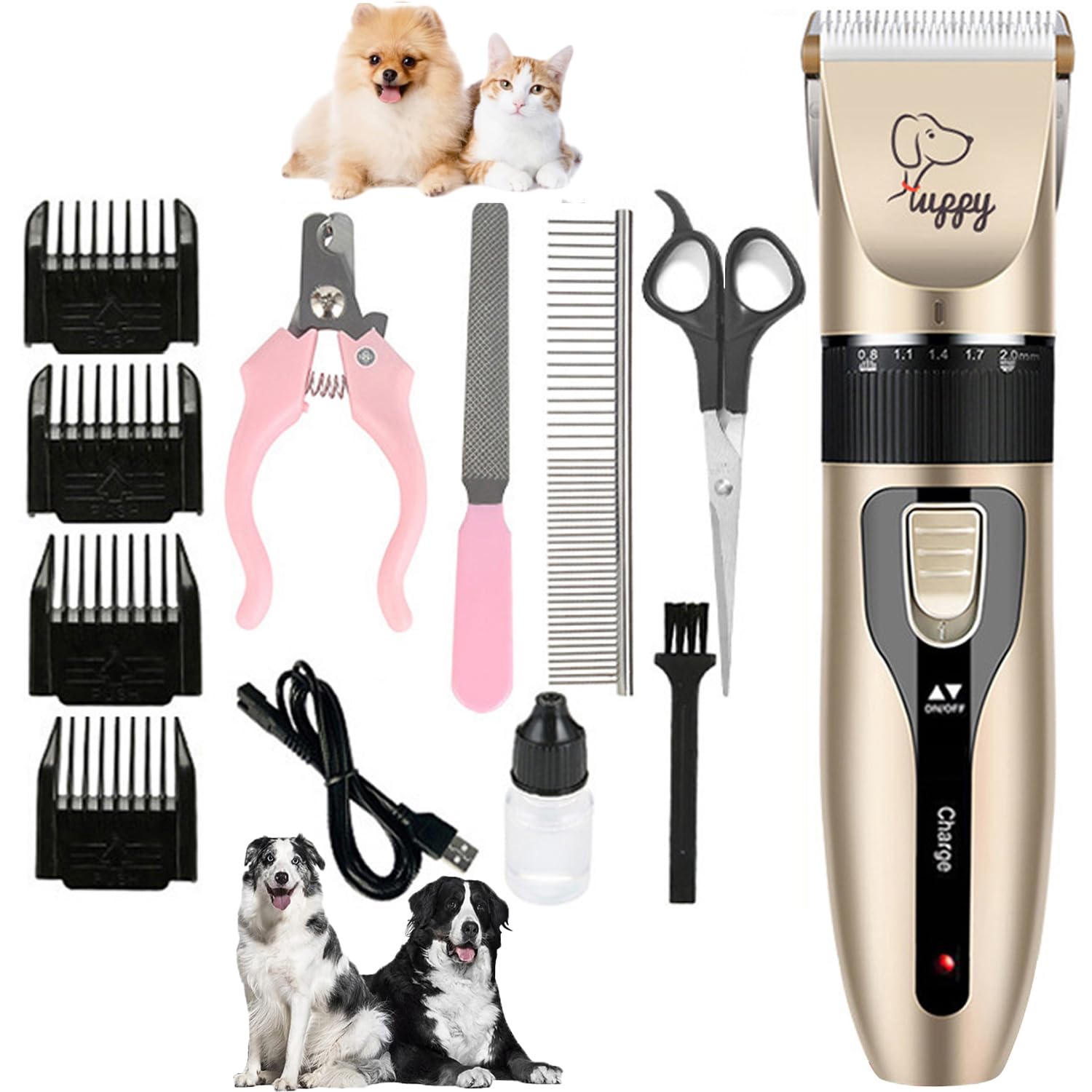 Hundeschermaschine Pflegeset, 12-Teiliger Wiederaufladbarer Pfotentrimmer Für Hunde, GeräUscharme Tierhaarschneider, Elektrische Hundehaarentferner, Scheren FüR Hunde, Katzen, Pferde Oder Schafe