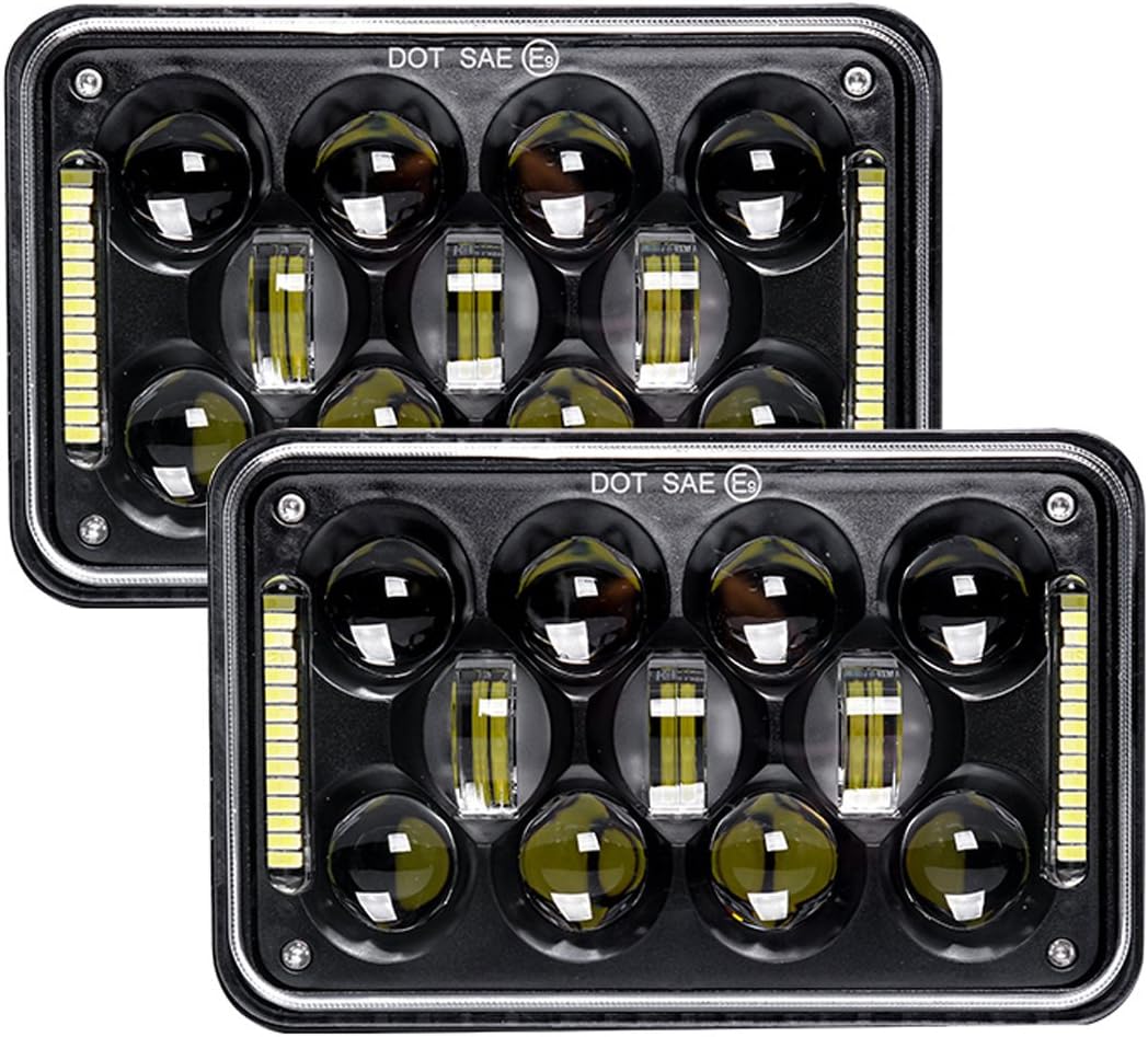 60W 4x6 LED Headlights Rectangular Headlamps Replace H4651 H4652 H4656 H4666 H6545 Compatible with Peterbilt Kenworth Freightliner-Black-2PCS