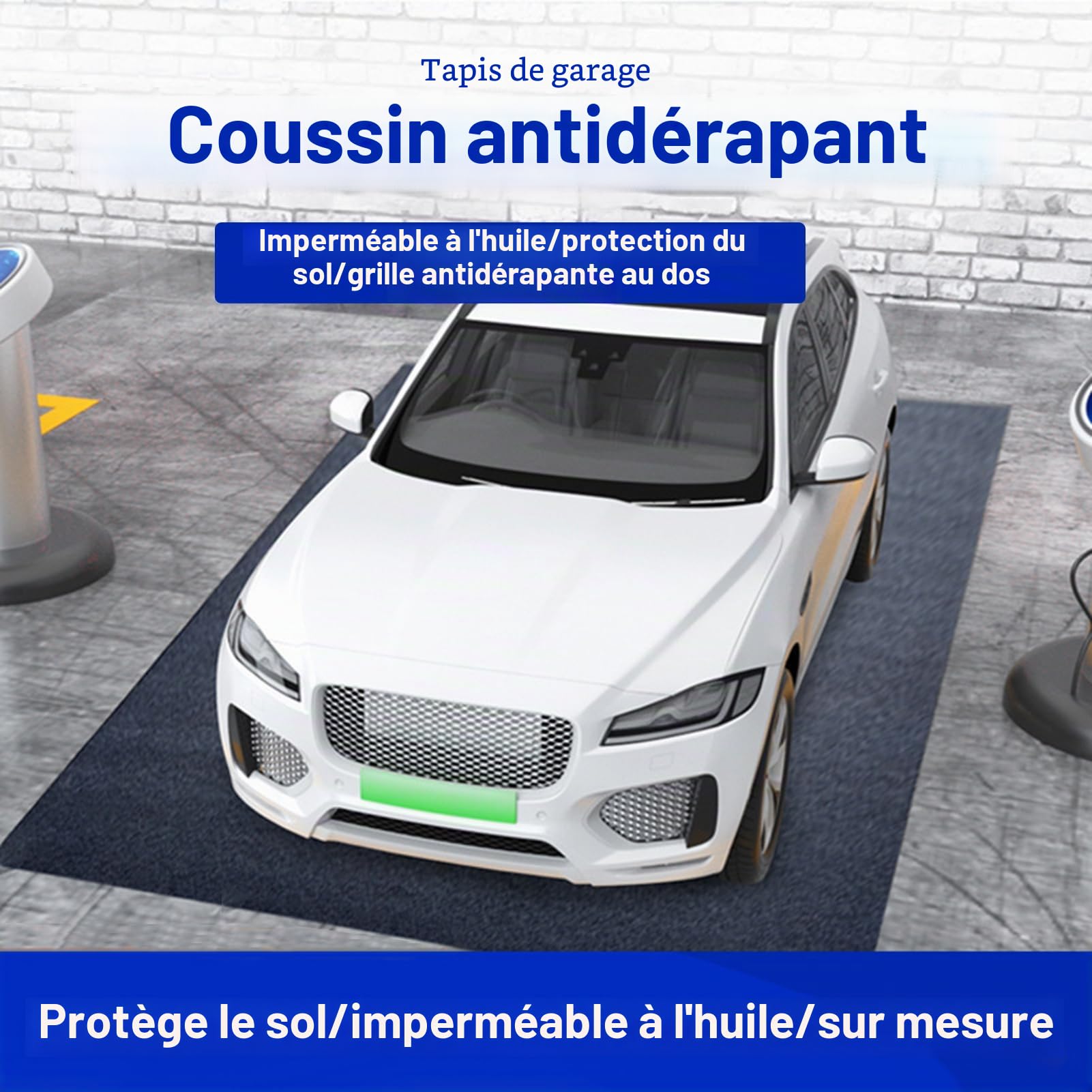 Tapis de Garage Rectangulaire XXL – Tapis Absorbant Huile 90×205 in (≈520×223 cm), Dessous imperméable antidérapant, coupeable, pour Voiture ou Moto