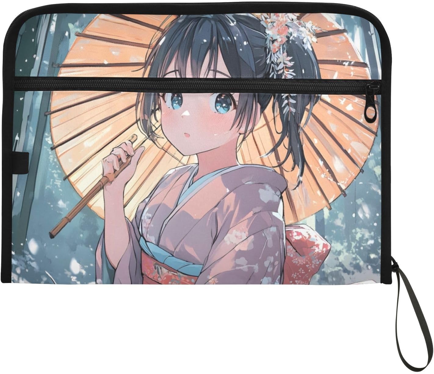 Girl Anime Umbrella Rain Expandable Filing Folder, 13-Pocket Cute Design with Sticky Labels, A4 Letter Size Document Organizer for Office, School