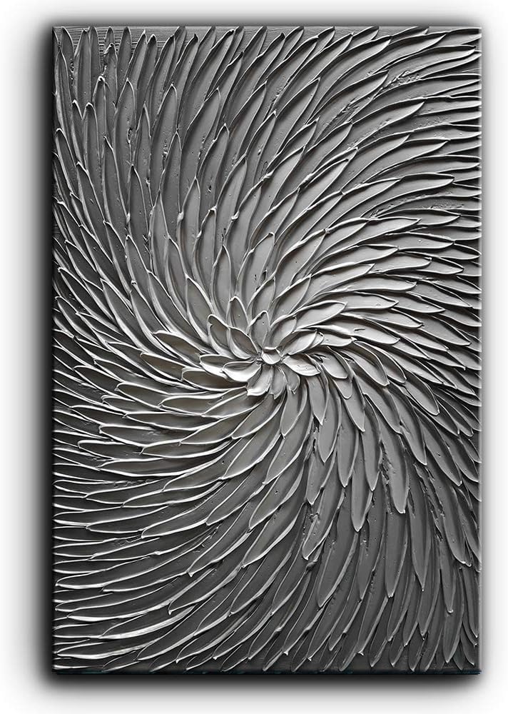 3D Abstract Art Oil Paintings,Modern Texture Wall Art,Silver Gray Color Abstract Artwork,Wall Art for Living Room, Bedroom Wall Decor,Office Wall Decor Home,Framed Wall Art 36x24inch