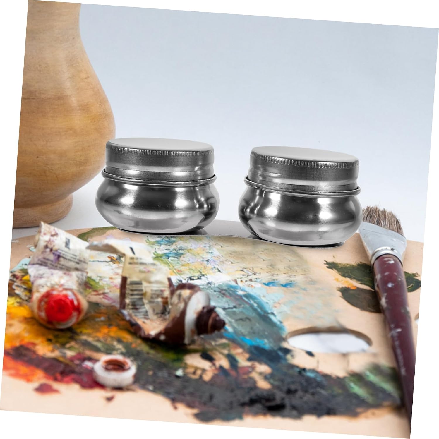 TEHAUX 2pcs Portable Palette Cup for Oil Painting Stainless Steel Oil Palette Cup Brush Washer