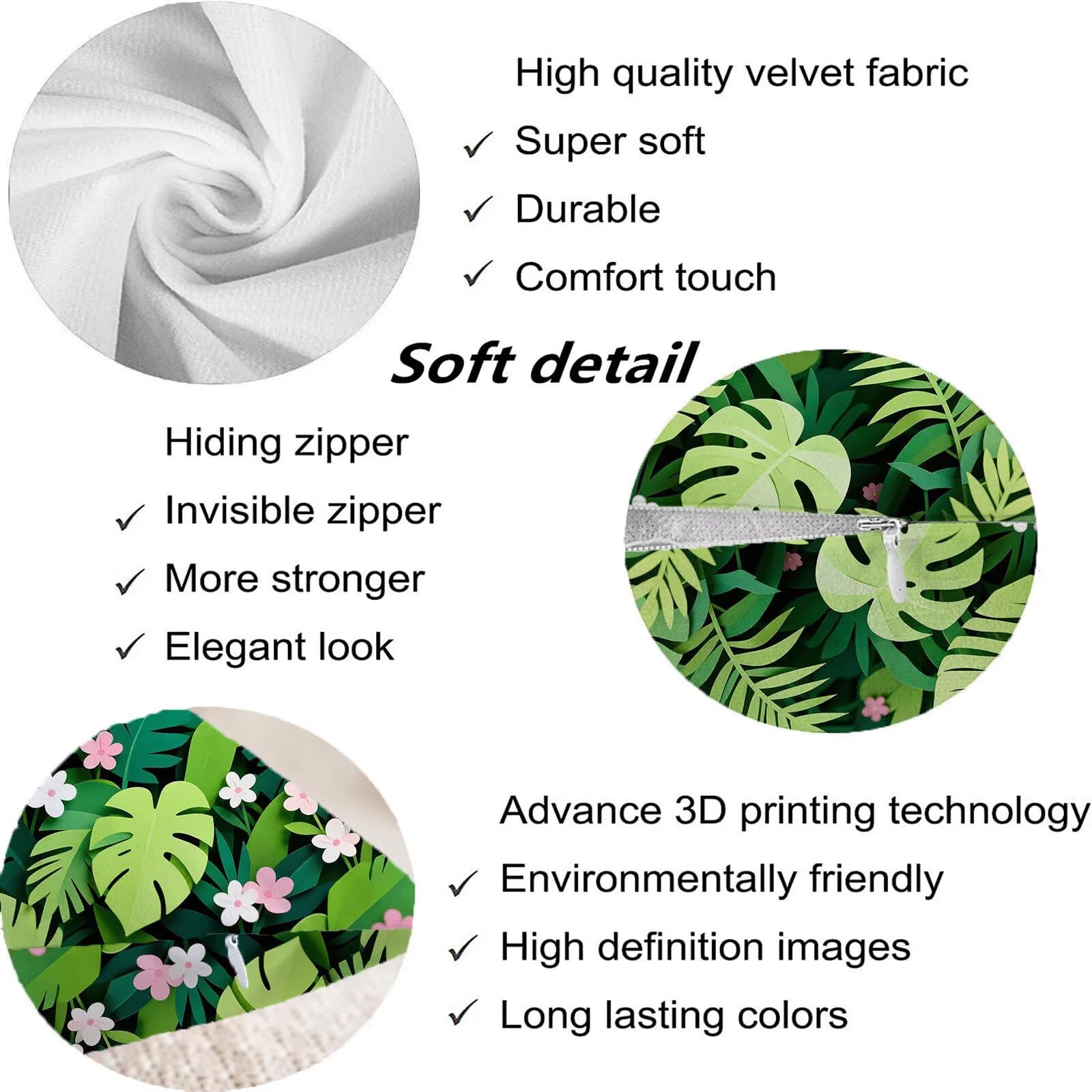 Verde Federe Cuscini Divano 40x40cm, Cuscini da Esterno Set de 4, Cod-115 | Velour Copricuscini Decorativi Letto Arredo, per Letto, Soggiorno, Giardino, Esterno, Casa Decorazione Set di 4 Pianta