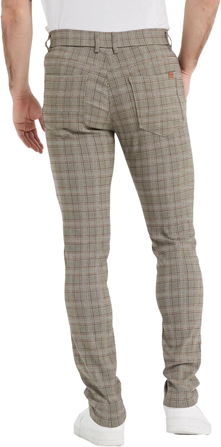 Plaid&Plain Men's Plaid Pants Skinny Dress Pants for Men Skinny Chino Pants Men - Image 2