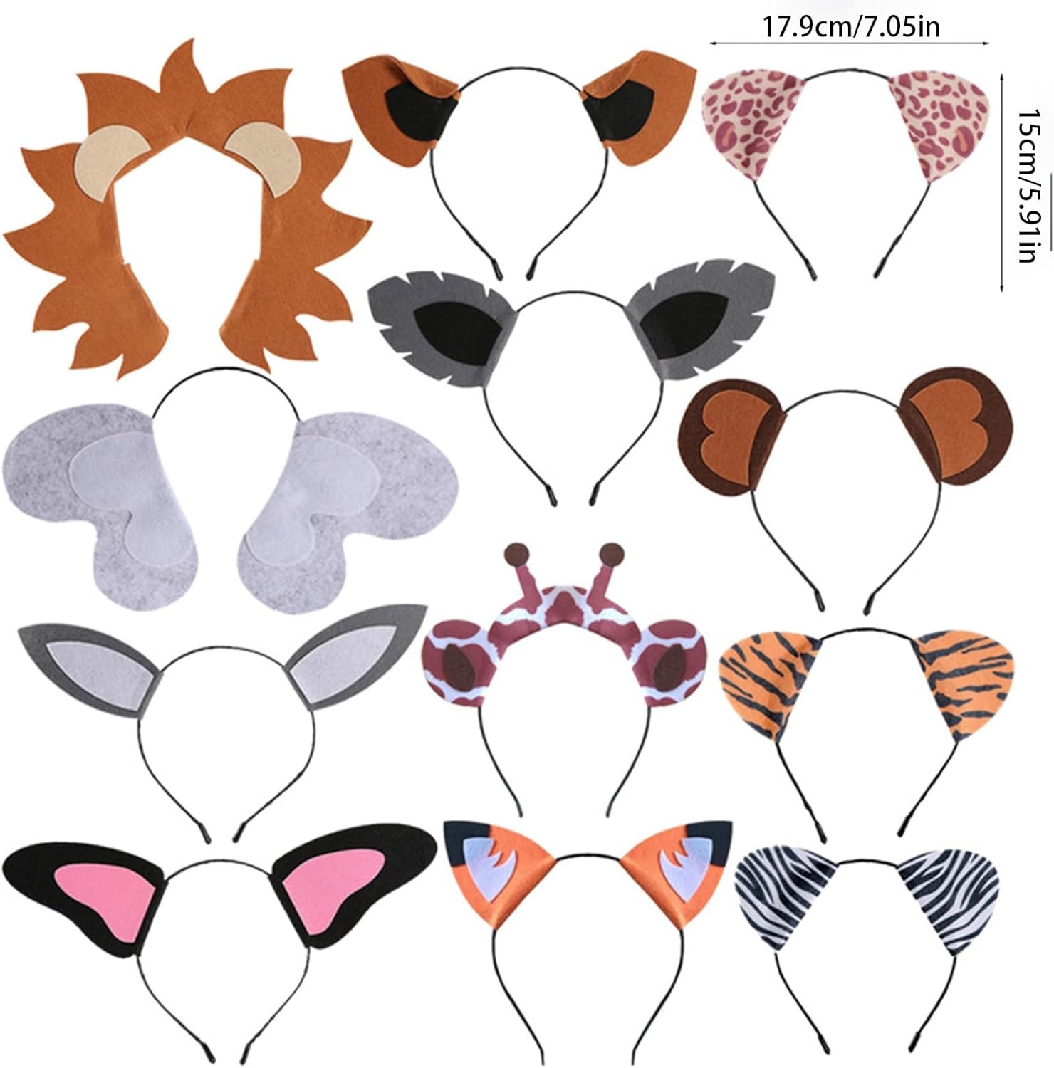 12 個動物の耳ヘッドバンド子供のための大人のジャングル Elpehant ウサギライオン獣毛フープ誕生日ハロウィンパーティー用品