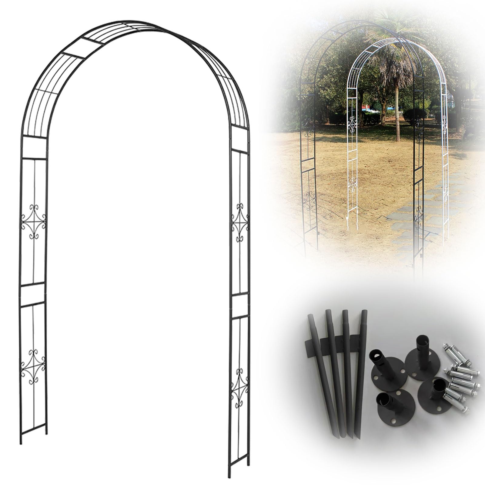 Arche de jardin en métal antirouille noir pour habiller une allée de rosiers