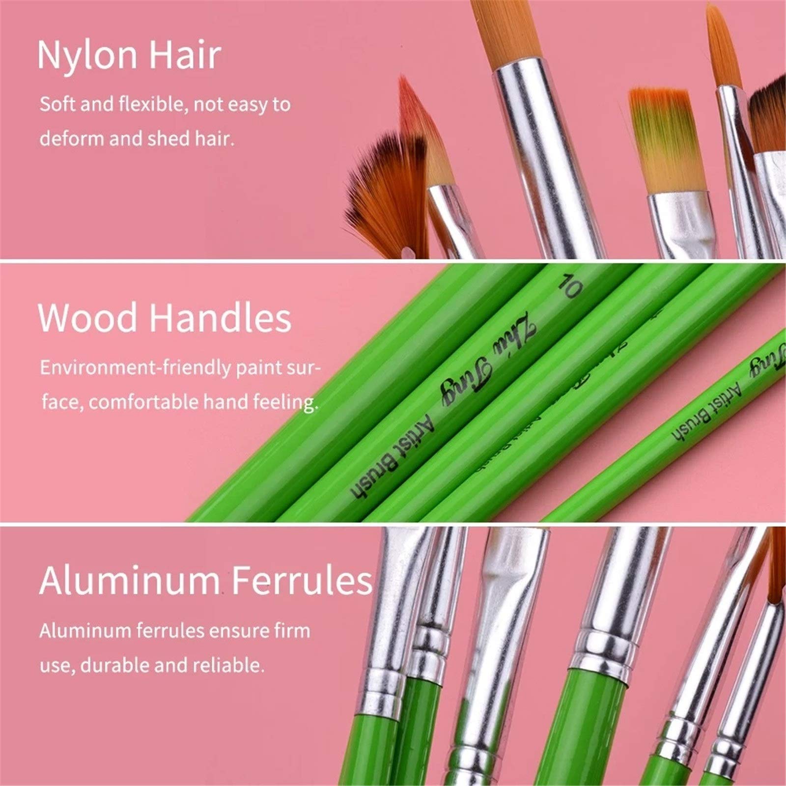Pinselsets 7 Teile/Satz Mehrzweckfarbe Pinsel Set Nylon Haar Grüne Holzgriff Malerei für Anfänger Profis