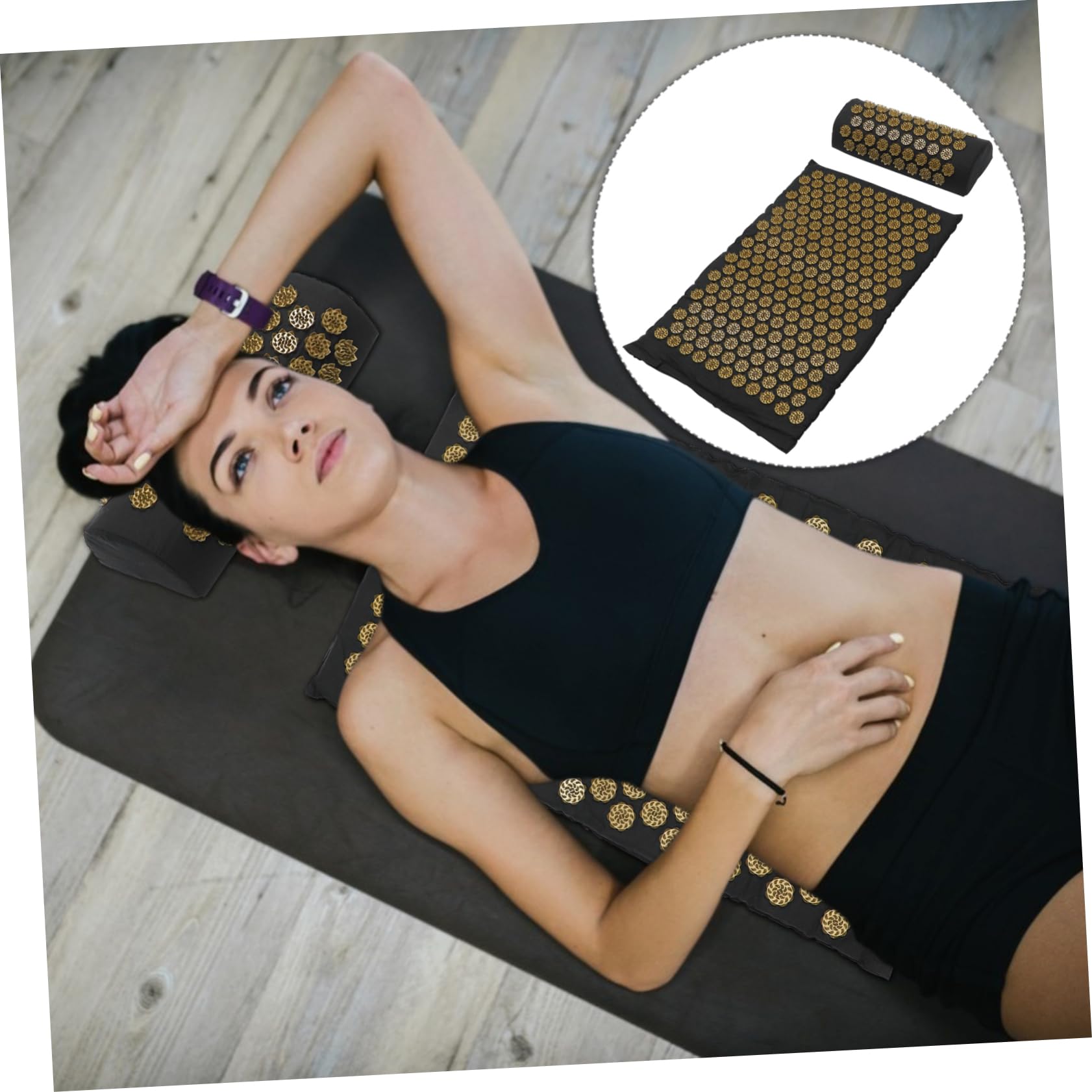 Akupressur Massagematte Schwarz und Shiatsu Massagekissen 2 Stück