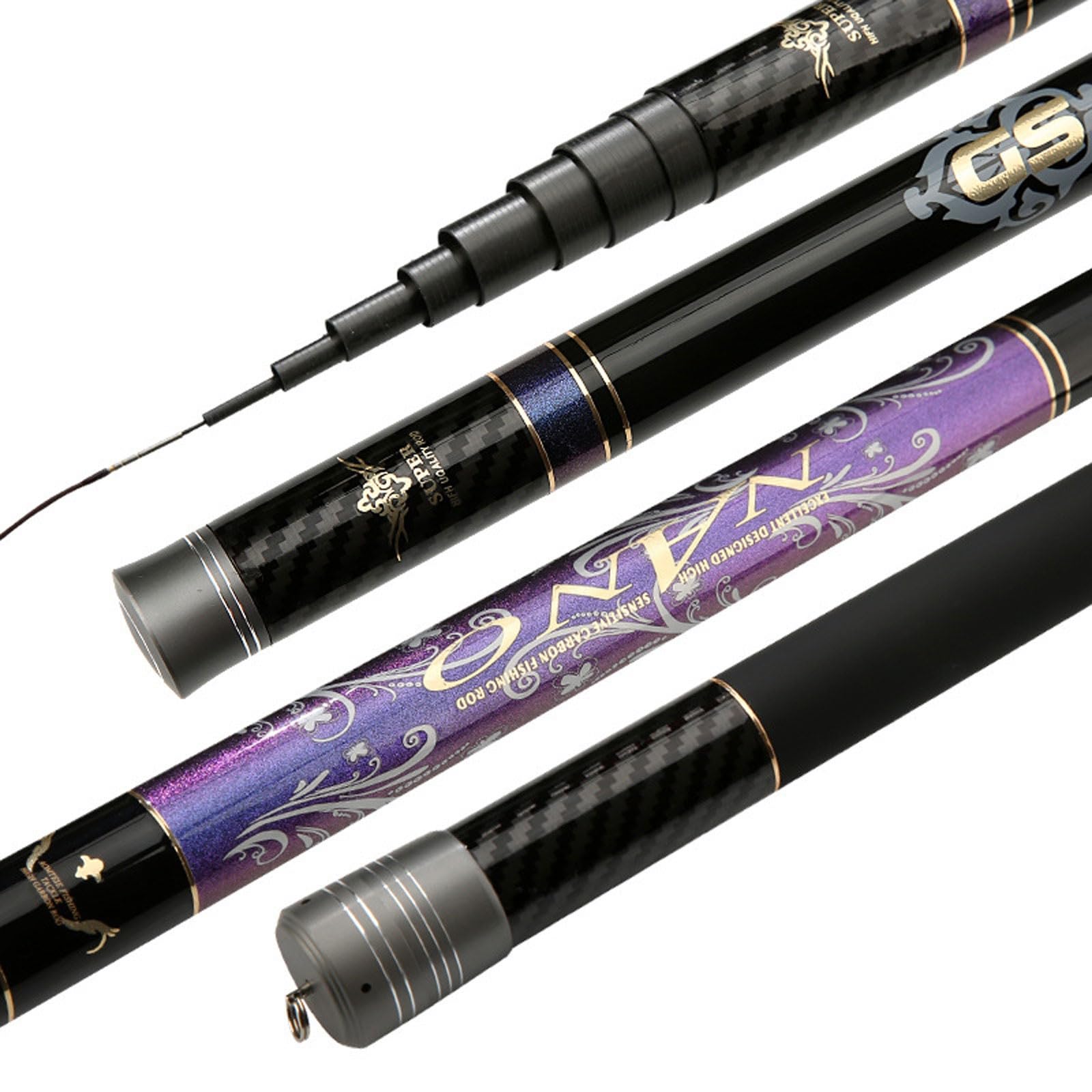 Canna da Pesca telescopica in Carbonio 8m-16m Ultra Resistente Ultraleggera Canna da Pesca da Viaggio Canna da Pesca Lago canne da Pesca alla Carpa Adatto a fiumi Laghi torrenti(12m)