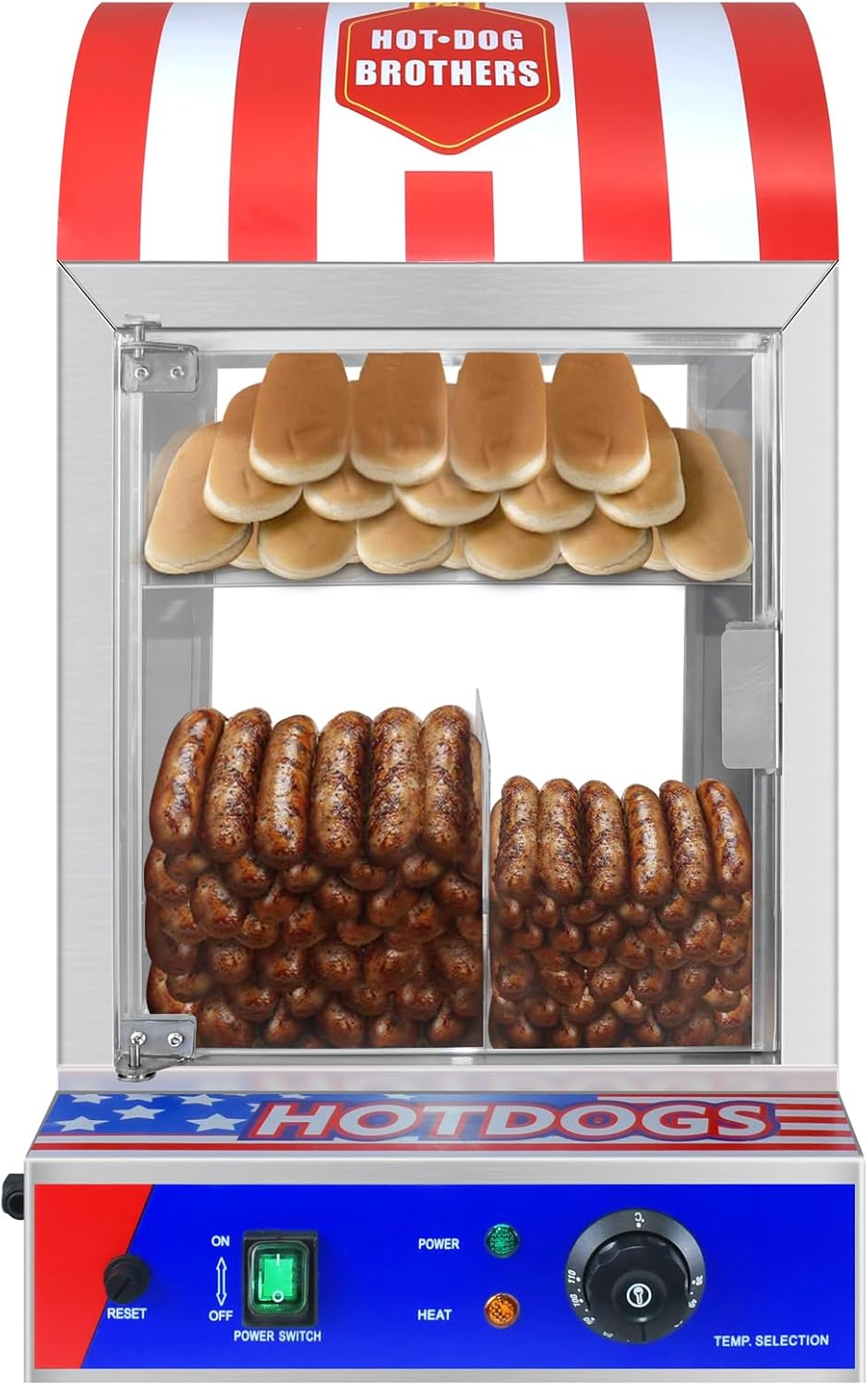 Hot Dog Steamer 2-Tier Hot Dog Steamer Machine with Bun Warmer 27 L/24.52 QT Electric Steamer with Adjustable Temperature