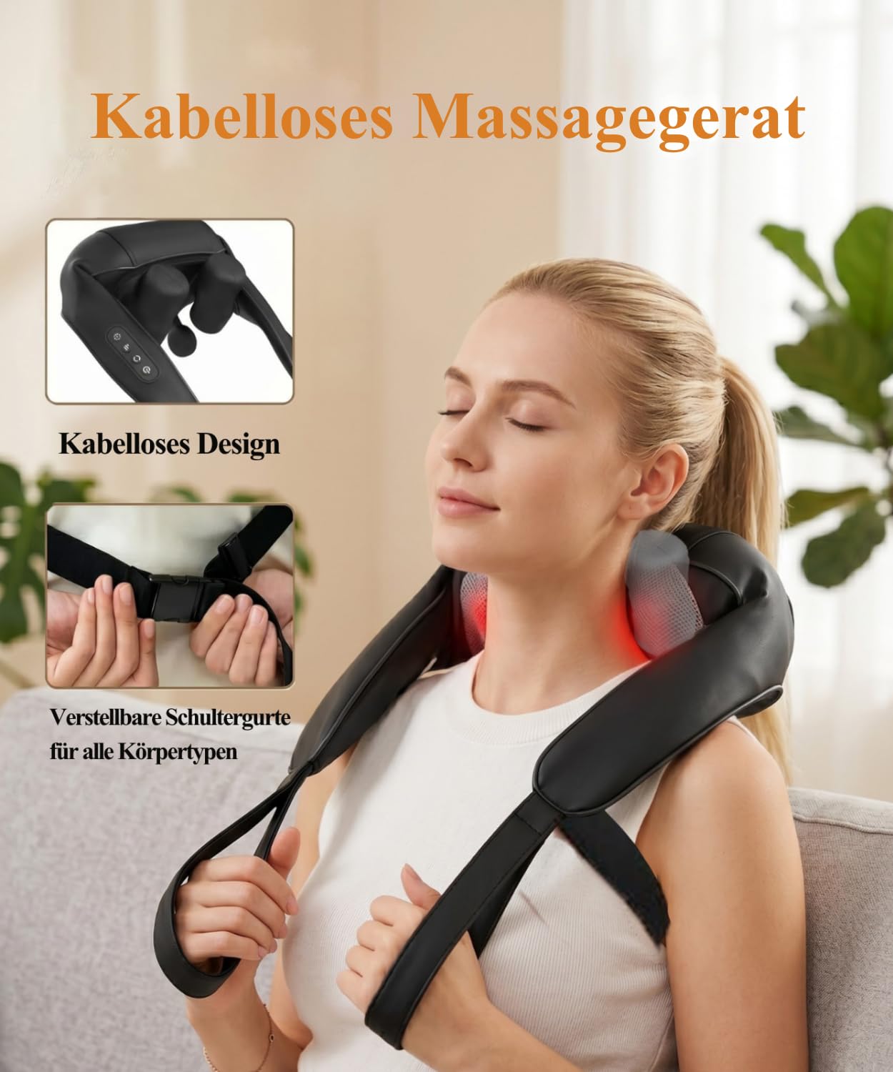 Kabelloses Shiatsu Massagegerät 4D,Nackenmassagegerät mit Wärme, 4D Shiatsu Tief knetende Nackenmassage für Nacken, Schulter, Rücken, Geschenke für Frauen Männer