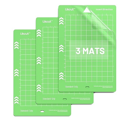Likcut Cutting Mat for Glee S501 Cutter, 4.5" X 6.5" Standard Grip Mat for DIY Crafty, 3 Packs Likcut Accessories Mats, Adhesive Sticky Green Quilting Replacement Cut Mats for Iron On, Vinyl and More