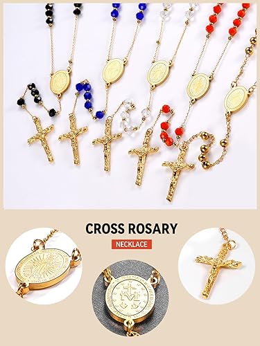 Miniatura 8 de FaithHeart Collar de cruz de rosario cristiano para mujeres y hombres, acero inoxidable para orar rosario en Y, caja de regalo