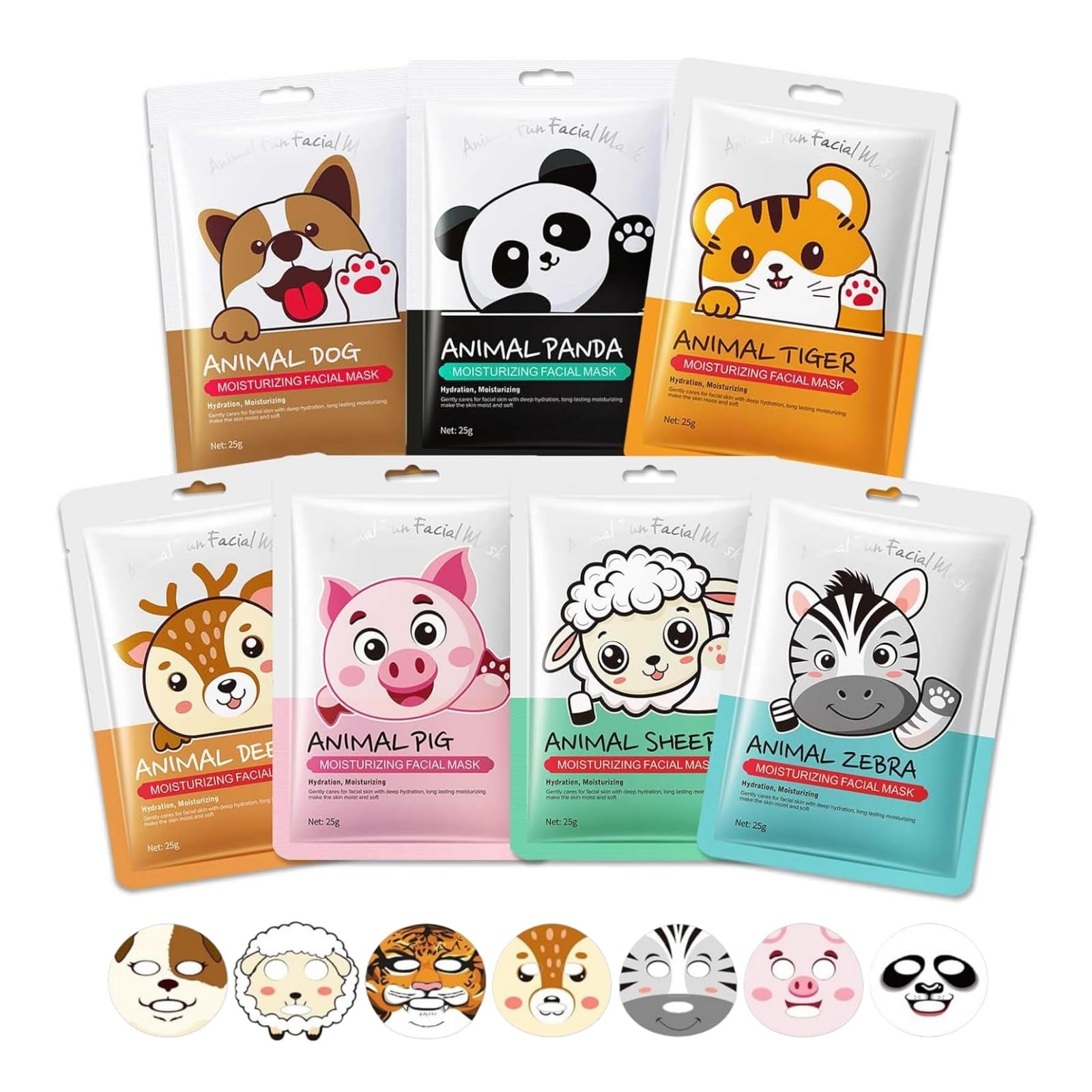 7 Packs Cute Animal Character Design Facial Masks, Deep Hyrating Spa Masks for All Skin Types, Gift for Kids' Birthady Party, Girl's Night, Enjoy Skincare Life
