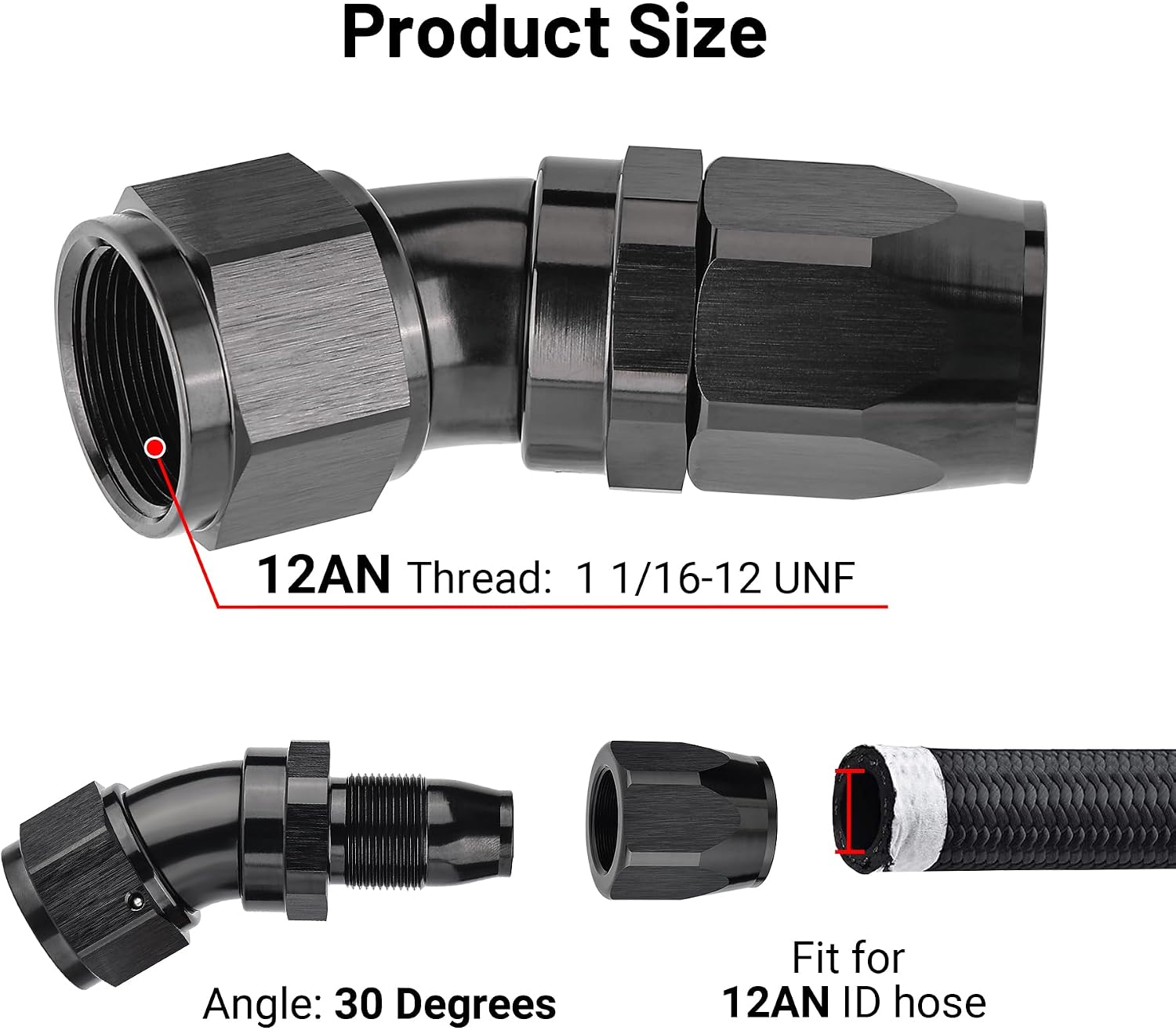 EVIL ENERGY 12AN 30 Degree One Piece Full Flow Hose End Fitting Swivel for CPE Braided Hose