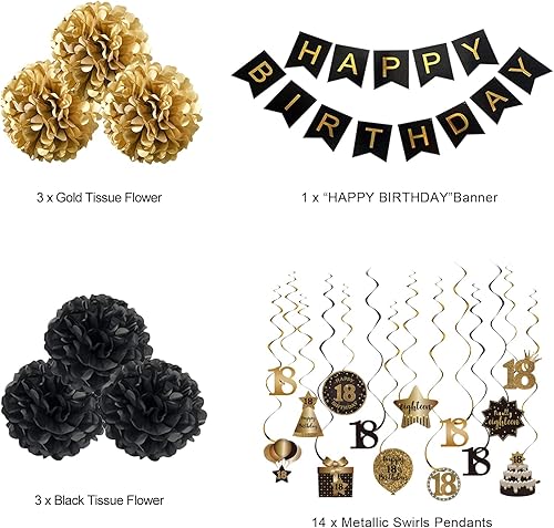 Miniatura 2 de BRT Bearingshui Decoración de serpentinas colgantes de feliz cumpleaños número 18, pancarta de feliz cumpleaños con pompones de seda, decoración de