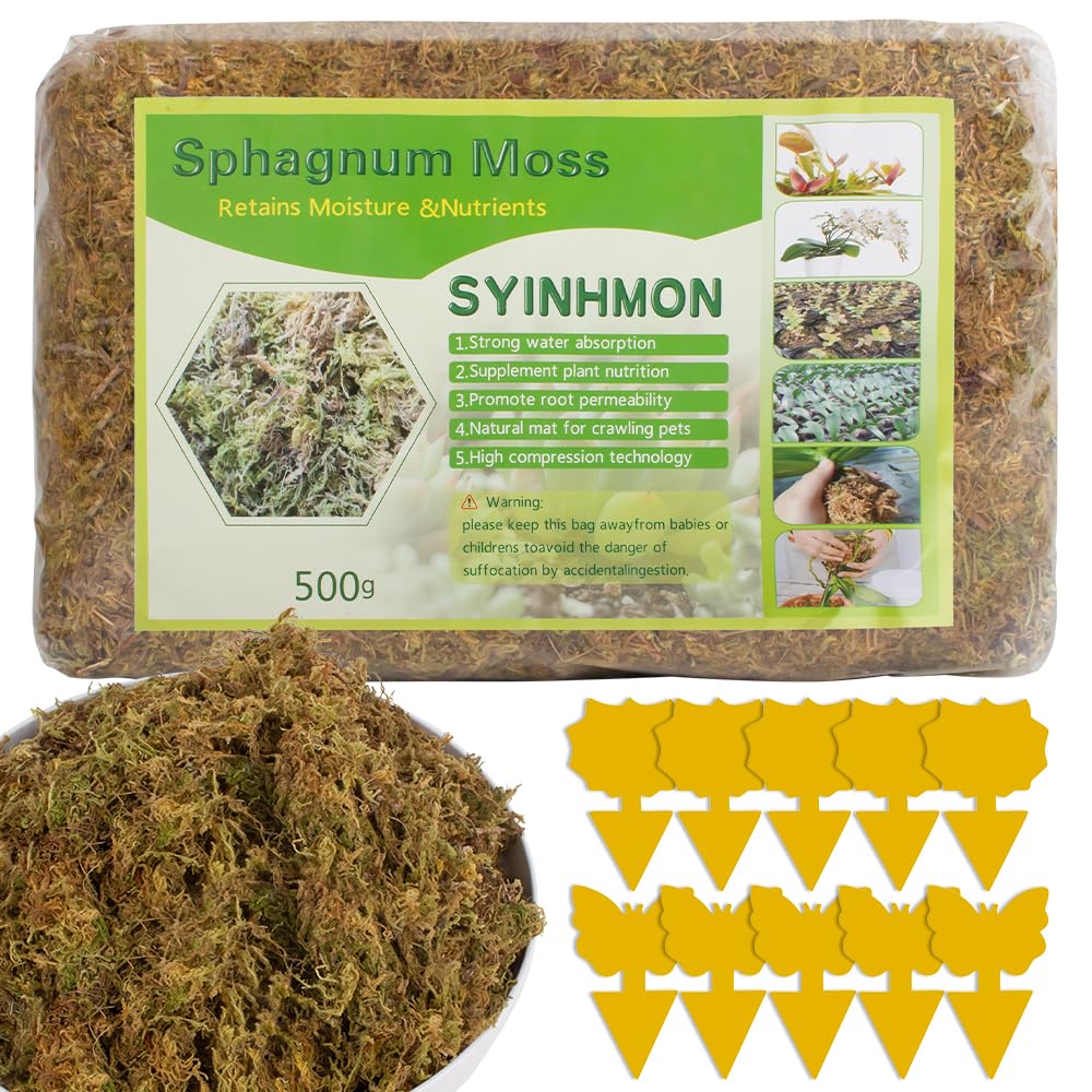 Sphagnum Moos 200 G – Organisches Torfmoos Für Orchideen, Gartenblumen & Terrarien, Mit Gelbsticker Gegen Trauermücken